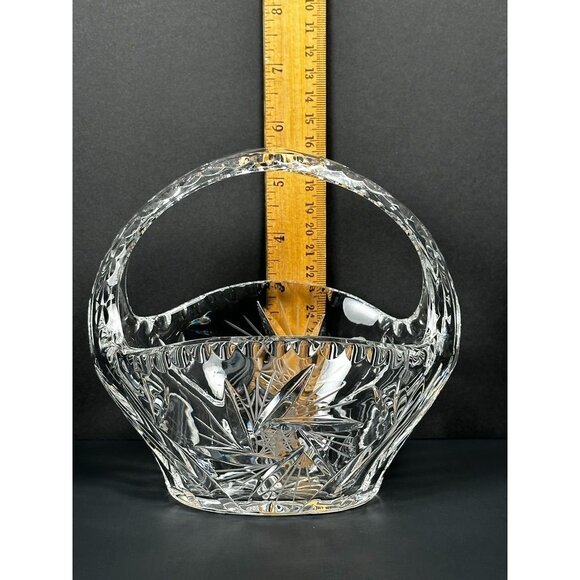 Vintage Pressed Glass Crystal Handled Basket Candy Dish Pinwheel Design - Picture 14 of 16